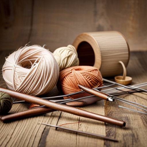 An image featuring a pair of delicate wooden knitting needles, gently piercing a ball of vibrant yarn