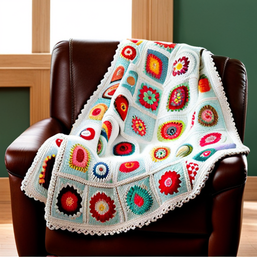 An image showcasing a cozy knitted blanket with a playful animal motif