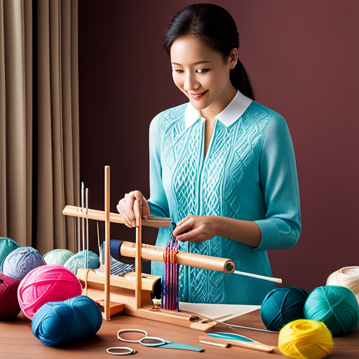 An image showcasing a colorful assortment of knitting loom sets neatly arranged, with various sizes and designs prominently displayed