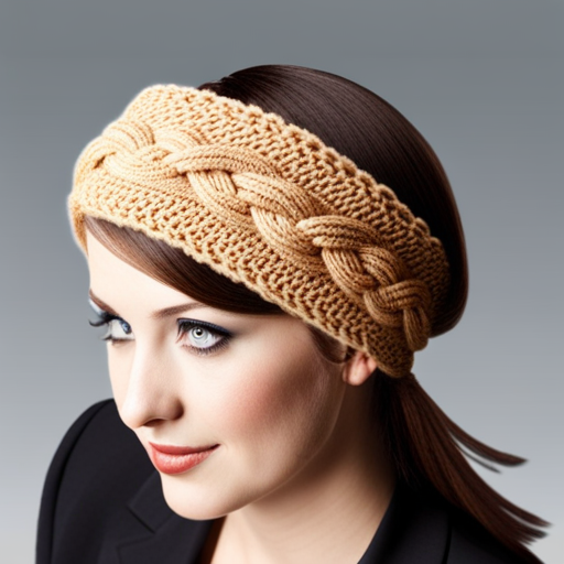 An image showcasing a model wearing a stylish headband made with a knitting machine