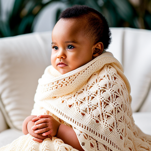An image showcasing a delicate baby blanket, expertly knitted with Knitting Network's soft and luxurious baby wool