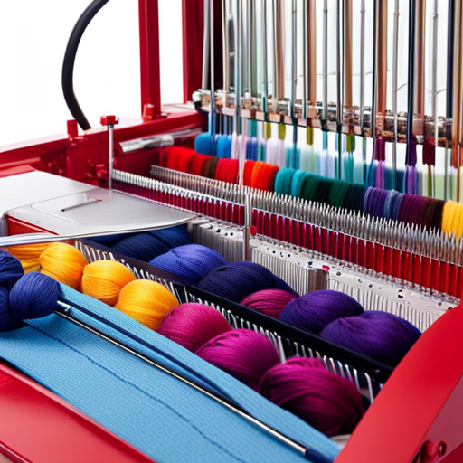 An image featuring a close-up shot of a beginner's knitting machine, showcasing an array of colorful and diverse needle sizes in various materials, inviting readers to explore the world of crafting comfort