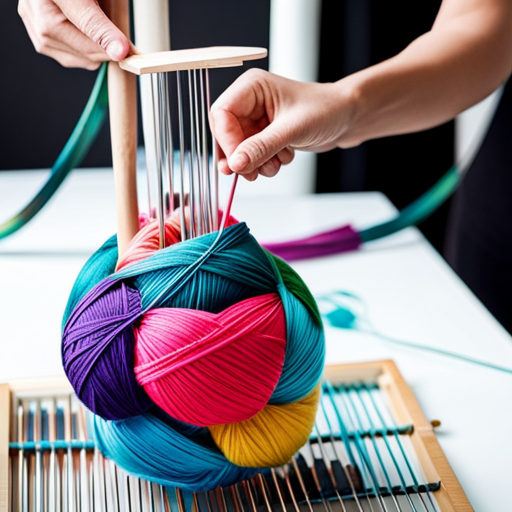 An image capturing the intricate dance of knitting needles, weaving vibrant threads together, as a knitting machine in Malaysia meticulously crafts a masterpiece, showcasing the artistry and precision of this beloved craft