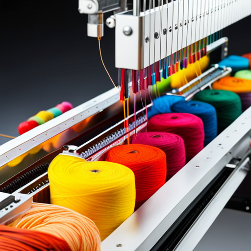 An image showcasing the intricate process of knitting using Jiji, a cutting-edge knitting machine