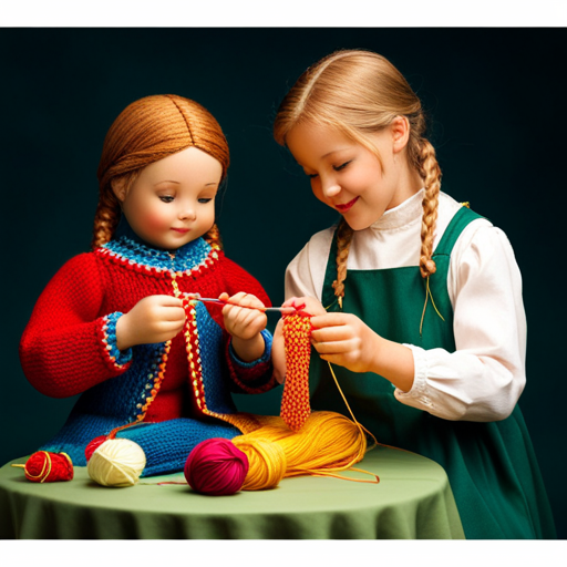 An image showcasing a pair of skilled hands expertly knitting a delicate doll with vibrant yarn, capturing the intricate process and timeless artistry behind crafting traditions