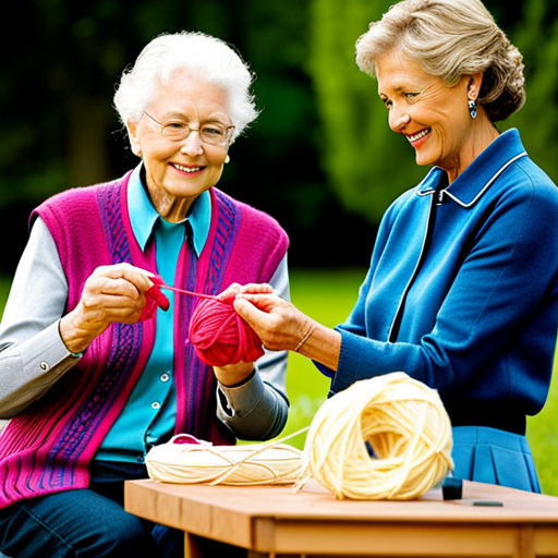 An image showcasing the intricate art of knitting by capturing a close-up of skilled hands working with vibrant yarn, gracefully executing the yarn over technique