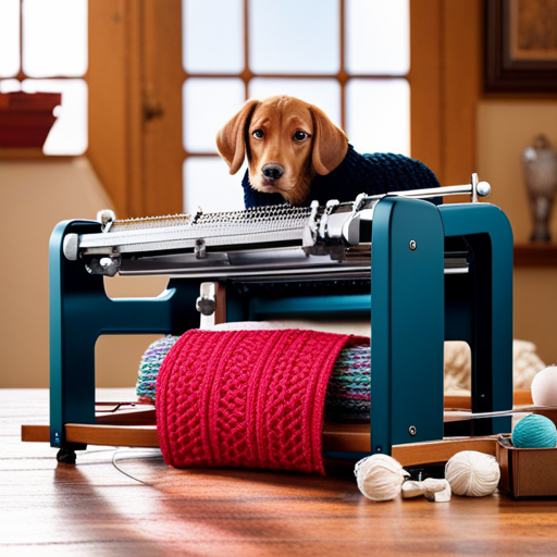 Ing image showcasing a knitting machine in action, as a talented crafter carefully stitches together a warm and snug sweater for their adorable pup