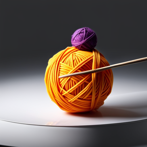 An image depicting a close-up of a pair of knitting needles with a colorful ball of yarn, unraveling gracefully into a simple yet intricate pattern
