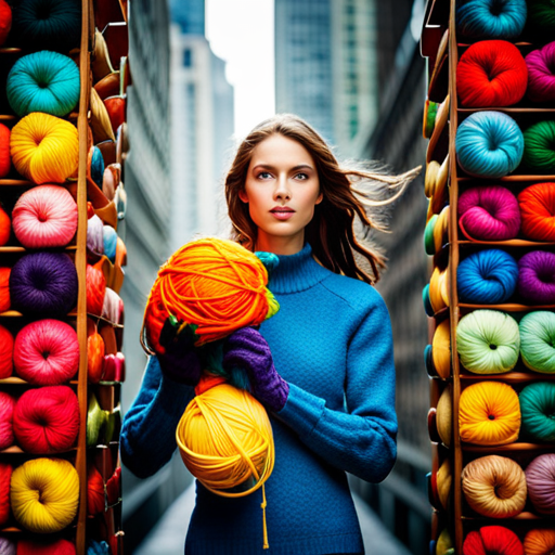 the essence of creativity with an image of vibrant, intricately patterned yarns in a kaleidoscope of colors, neatly arranged in a basket, ready to be transformed into beautiful knitted creations