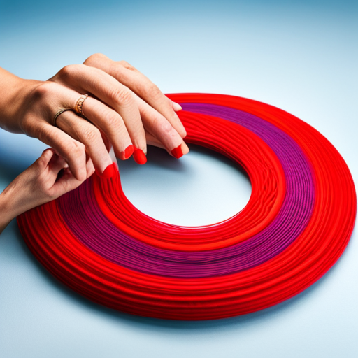 An image of a pair of hands effortlessly weaving vibrant yarn on a ring loom, forming a perfectly symmetrical circular project