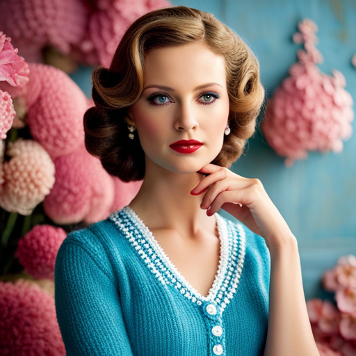 An image showcasing a miniature world of chic knitting, where dainty dolls don vibrant hand-knit ensembles