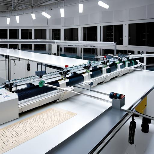 An image showcasing a state-of-the-art knitting machine in a well-lit industrial setting