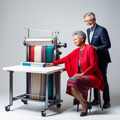 An image showcasing a mesmerizing array of intricately patterned fabrics, flawlessly produced by various knitting machines