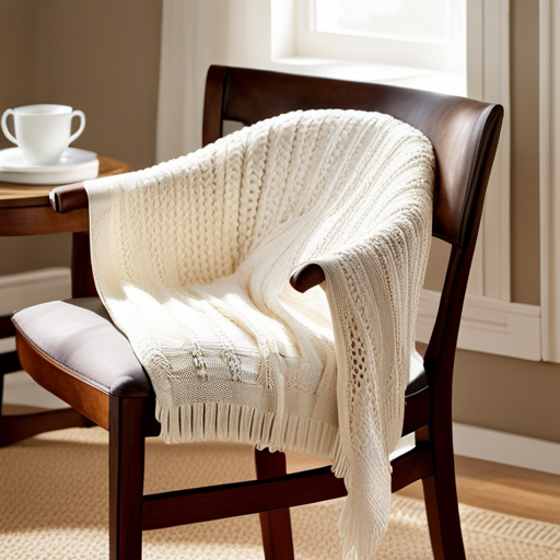 An image showcasing a delicate, cream-colored cable-knit sweater adorned with intricate lace patterns
