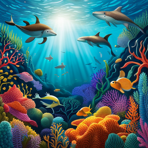 An image that showcases an intricately knitted coral reef teeming with vibrantly colored sea creatures, including whimsical seahorses, playful dolphins, and graceful turtles, transporting readers to an enchanting underwater world